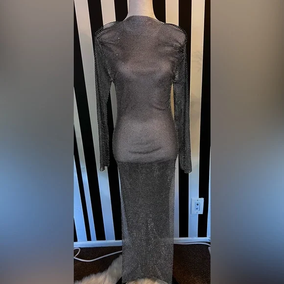 Ever Chic Dresses | Black Rhinestone Mesh Maxi Dress with Side Slits - Brand Nwt | Color: Black | Size: One Size | Kalynkj's Closet Ever Chic Dresses | Black Rhinestone Mesh Maxi Dress with Side Slits - Brand Nwt | Color: Black | Size: One Size | Kalynkj's Closet